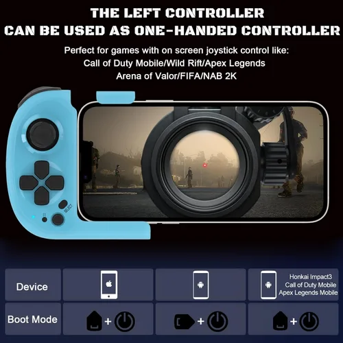 Vista 3 de Megadream Control de juegos Gamepad para iPhone iOS Android (azul+rojo)