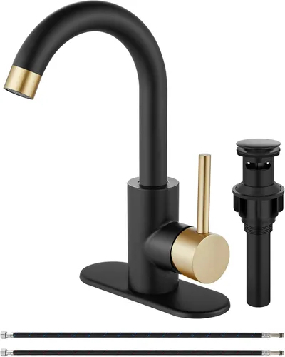 Vista 13 de Midanya Grifo de baño de un solo agujero, grifo de fregadero de barra de 1 agujero, adecuado para tocador de cocina, RV, boquilla giratoria de acero