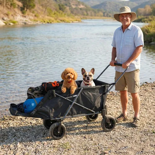 Vista 6 de REDCAMP Carro Plegable para Perros con Extremo Trasero Extensible de Servicio Pesado, 220L Carrito Utilitario Plegable Grande Cochecito para Perros