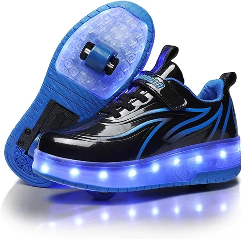 Vista 13 de Zapatos para niños con ruedas - 4 en 1 Zapatos con ruedas iluminados con luces LED recargables por USB para regalos de Navidad y escuela