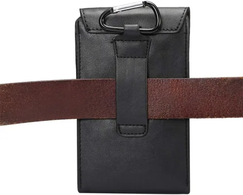 Vista 8 de Riñonera de cuero para teléfono celular para hombre, clip para cinturón de teléfono celular, bolsa vertical pequeña para teléfono inteligente