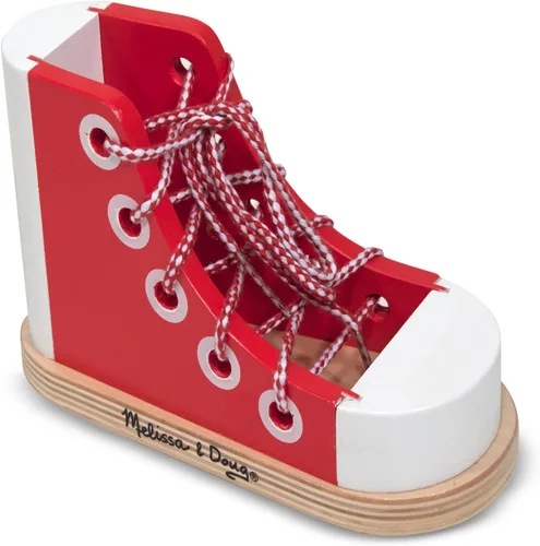 Vista 4 de Zapatillas de madera con cordones de lujo Melissa & Doug, Estándar, talla única , Rojo