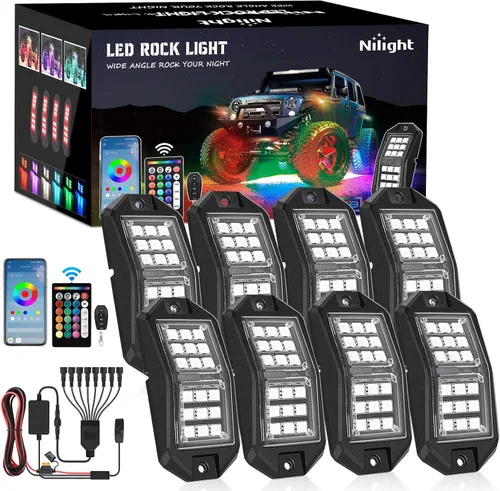 Vista 32 de Nilight Luz LED RGB para látigo, 2 unidades, 3 pies, con 4 luces de roca RGB-Látigo+Roca