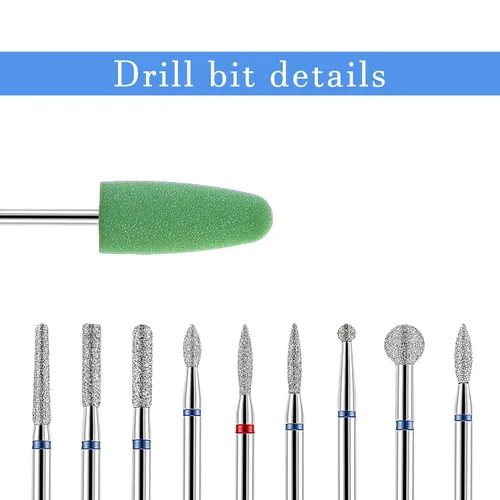 Vista 4 de YUXIANLB Juego de 10 brocas de uñas para manicura, kit de brocas de diamante para uñas profesional rusas para eliminación de cutículas, juego