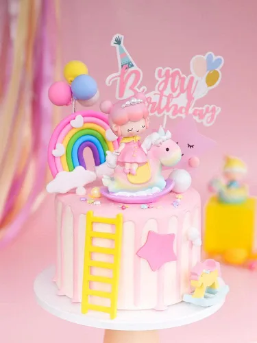 Vista 6 de Decoración de pastel de arcoíris, decoración de pastel de corazón arcoíris, decoración de pastel de cerámica suave para tartas de cumpleaños