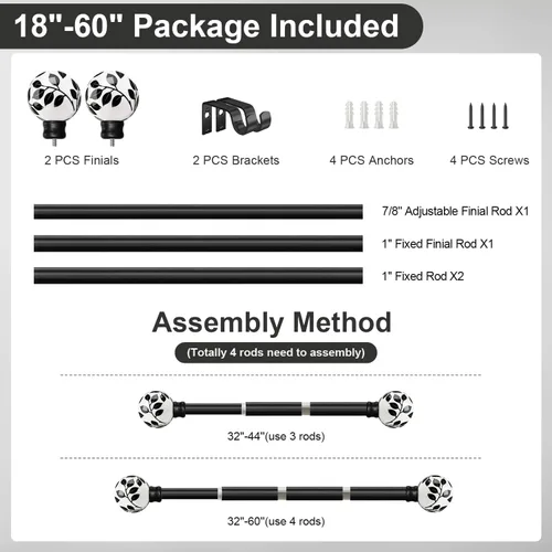 Vista 9 de Ceramic Black Curtain Rods for Windows 16 to 60 Inches Drapery Rods Adjustable Length Extendable Heavy Duty 1" Diameter iron Window Modern