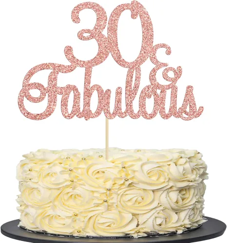 Vista 23 de Gyufise 1 decoración de pastel de 10 y fabulosa decoración de pastel de oro rosa con purpurina de diez y fabulosos adornos para tartas de feliz 10º