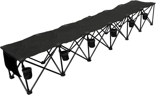 Vista 4 de GoTEAM! Banco de equipo plegable portátil de 4 asientos con portavasos, bancos de fútbol para equipo, silla plegable de fútbol de línea lateral