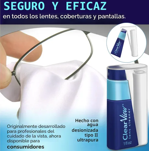 Vista 3 de Kit portátil de limpieza de lentes Clear View – Tamaño de viaje con solución de limpieza premium, spray recargable + paño de microfibra, seguro