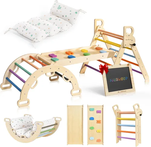 Vista 13 de BlueWood Pikler Triangle Set, Foldable Toddler Climbing Toys Rosa malva