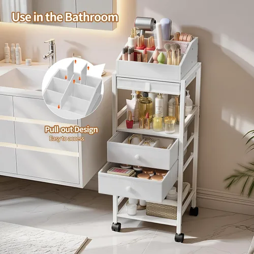 Vista 3 de Luxspire Carrito organizador de maquillaje, organizadores de cuidado de la piel de piso, almacenamiento de maquillaje con cajones, organizador