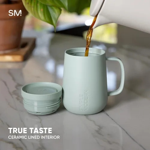 Vista 4 de Simple Modern - Taza Voyager Signature Vaso de viaje para café con tapa de 360° y asa Vaso de café helado con revestimiento de cerámica, acero