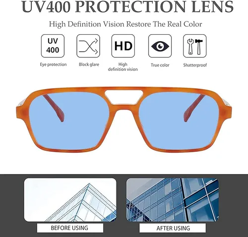 Vista 3 de Gafas de sol de aviador planas de moda retro vintage de los años 70 para mujeres y hombres rectangulares pequeñas sombras estrechas y bonitas a