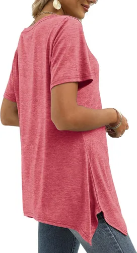Vista 3 de Alaroo Camisetas básicas de verano para mujer, manga corta, cuello en V, túnica