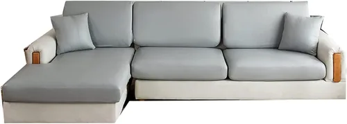 Vista 7 de Fundas de cojín impermeables para sofá, fundas de cojín de piel sintética para sofá en forma de L, protector de muebles para niños, funda de asiento