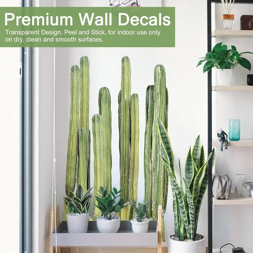 Vista 5 de Calcomanías de pared de cactus para despegar y pegar, calcomanías de pared de cactus de 11 x 35 pulgadas para dormitorio, calcomanías de pared