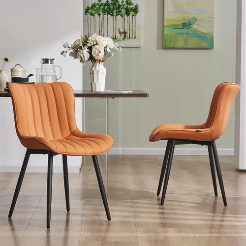 Vista 18 de YOUNUOKE - Juego de 2 sillas de comedor modernas de mediados de siglo, piel sintética azul Faux leather upholstery with blue metal legs. Fits