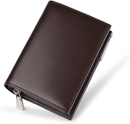 Vista 2 de WENLII - Billetera para hombre, con cremallera, clip para dinero, tarjetero con múltiples posiciones, gran capacidad, cartera portátil
