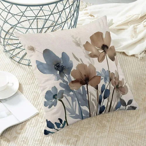 Vista 5 de AEIOAE Juego de 2 fundas de almohada florales azules y marrones de 16 x 16 pulgadas, fundas de almohada decorativas de flores de acuarela