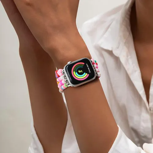 Vista 8 de JR.DM - Pulsera de cuentas compatible con Apple Watch de 40 mm, 38 mm, 41 mm, 42 mm; correa elástica hecha a mano para iWatch Series
