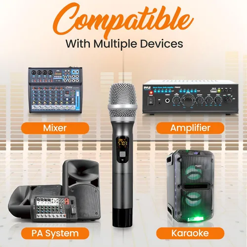 Vista 3 de Pyle - Kit de sistema inalámbrico UHF, portátil, profesional, funciona con pilas, dinámico, unidireccional de mano, transmisor de micrófono