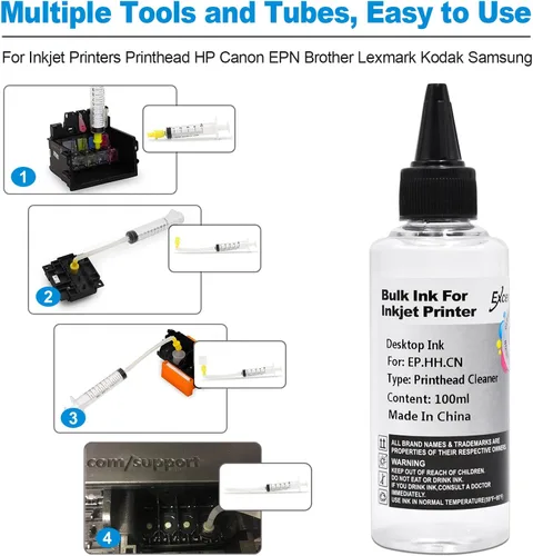 Vista 5 de Kit de limpieza de cabezal de impresión compatible con Brother Epson HP Canon Boquilla de inyección de tinta EcoTank Officejet Deskjet Pixma