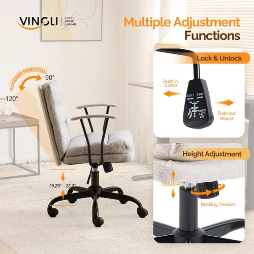 Vista 5 de VINGLI Sillas de Oficina Cómodas con/sin Ruedas, Base Dual, Reposabrazos Desmontables, Silla Ajustable y Giratoria Cómoda para Computadora, Uñas