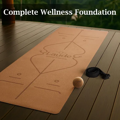 Vista 6 de Laude Juego de tapete de yoga de corcho + pelotas, tapete de yoga antideslizante sostenible con correa, tapete de yoga grueso, tapete de pilates