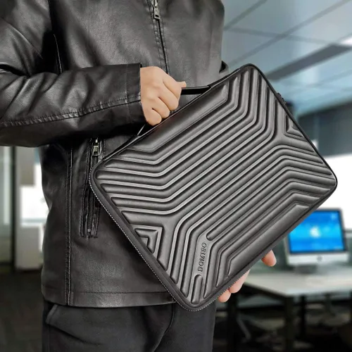 Vista 6 de DOMISO Funda protectora para laptop de 14 pulgadas, a prueba de golpes, impermeable, con asa para MacBook, Dell XPS, HP, Lenovo, ASUS, color negro