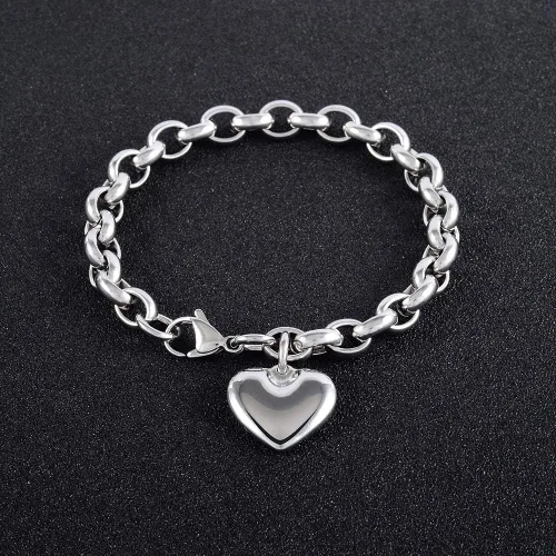 Vista 3 de Jewelry Kingdom 1- Brazalete con dije de corazón para mujer y niña, cadena de acero inoxidable, ajustable, para el día de San Valentín