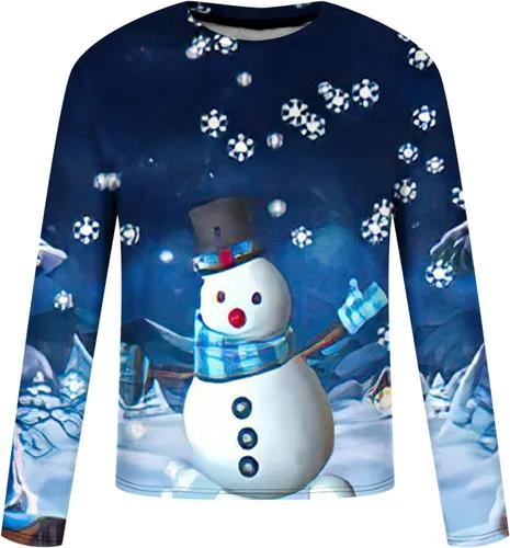 Vista 4 de Sudadera de Navidad para hombre, feo 3D, Navidad, Papá Noel, muñeco de nieve, suéter de manga larga con cuello redondo