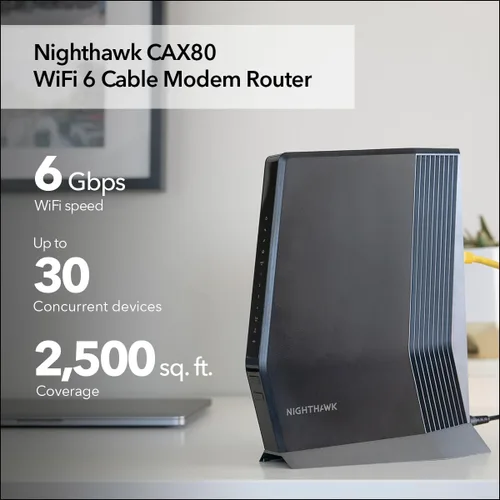 Vista 2 de NETGEAR Nighthawk DOCSIS 3.1 Combo de router de módem CAX80, WiFi 6, 6 Gbps