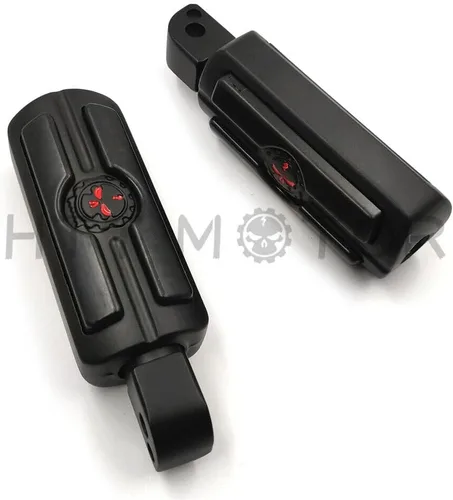 Vista 5 de Compatible con H-D Motocicleta Touring Black HTTMT Skull Macho Pie Peg Mount Par de Clavijas de Pie de Calavera [P/N: MT216-051-MBK-XIN]