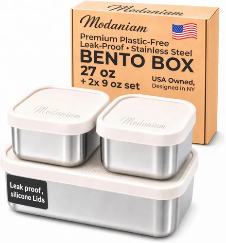 Vista 22 de Lonchera de acero inoxidable a prueba de fugas de 27 onzas, contenedores de almuerzo de acero inoxidable, caja Bento, recipientes de metal para Negro