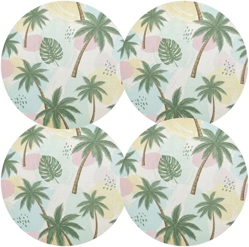 Vista 2 de Painted Palm Trees Tropical Leaves Placemat, Non Slip Heat Resistant Dinner Mat for Kitchen one sizex1