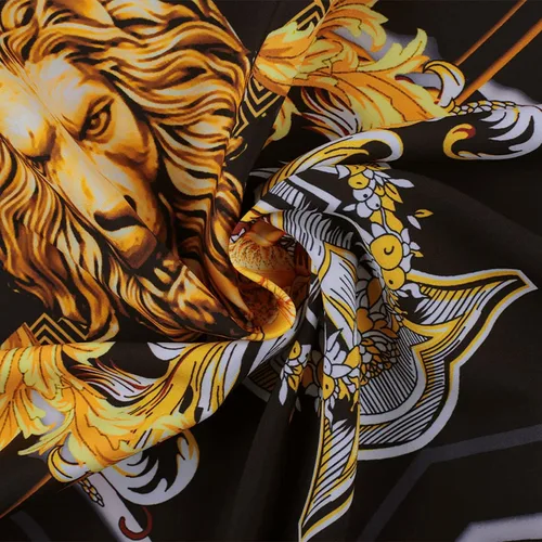 Vista 4 de Camisas de vestir con estampado floral y león dorado para hombre de manga larga abotonadas de lujo