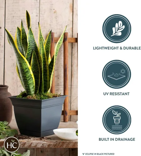 Vista 110 de The HC Companies, Eclipse - Maceta cuadrada de 12 pulgadas, con platillo, maceta para sembrar flores, verduras y hierbas en interiores y exteriores