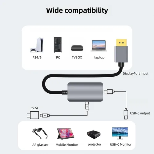 Vista 2 de Adaptador DisplayPort a USB C, 4K a 120Hz con adaptador USB C, convertidor DP macho a tipo C macho compatible con Nrea-l Air VR, MacBok Pro/Air