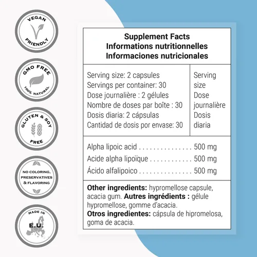Vista 4 de Supersmart - Ácido alfa lipoico 500 mg por día - Antioxidante universal de alta potencia - Suplemento ALA Sin OMG y sin gluten - 60 cápsulas