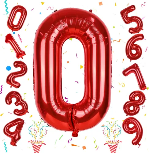 Vista 47 de Globos de Sirena Número 0 de 40 Pulgadas, Juego de Globos de Números Grandes Morado Verde Azulado Arcoíris 0-9, Globos de Números de Papel
