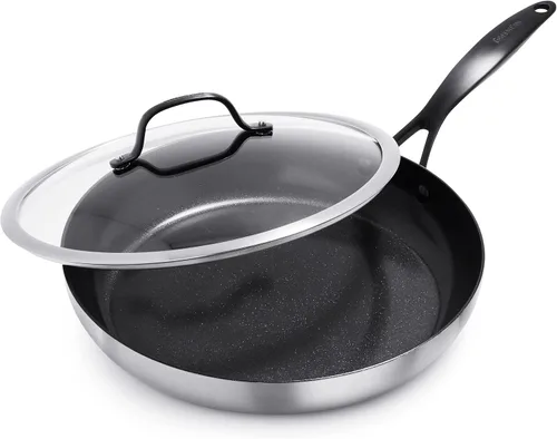Vista 8 de GreenPan Venice Pro Noir - Juego de sartenes antiadherentes de cerámica saludable de acero inoxidable de 8 y 10 pulgadas, mango negro mate, sin