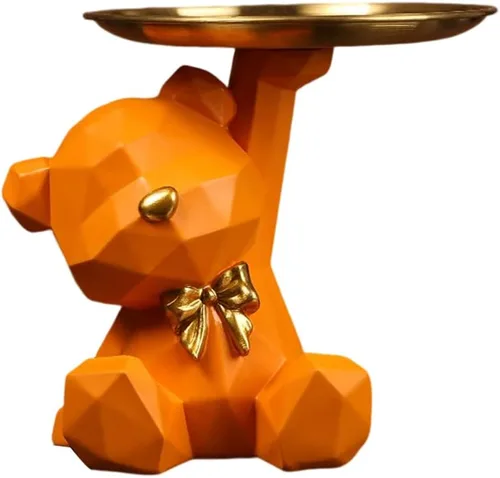 Vista 13 de Bandeja de Almacenamiento Estatua Portallaves Figurina, Bandeja para Dulces Joyas Aretes Labiales, Lindas Estatuas de Oso con Plato, Esculturas