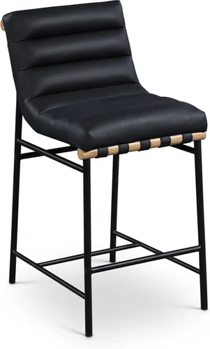 Vista 16 de Meridian Furniture 846Black-C Burke Collection Modern Taburete de bar contemporáneo con cuero vegano negro suave, marco de metal negro mate