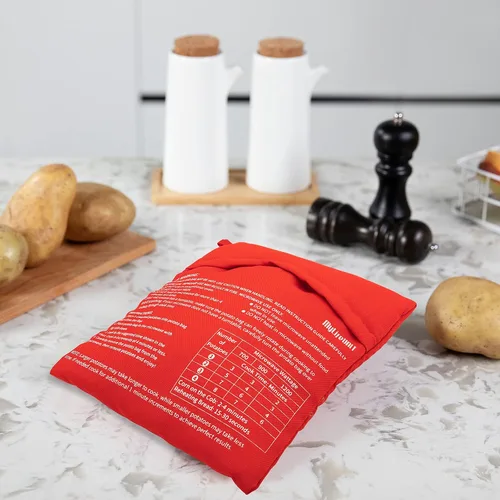 Vista 3 de Bolsa para microondas de patatas MyLifeUNIT, bolsa de horneado de patatas al microondas, roja
