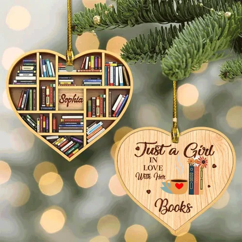 Vista 5 de Encantador adorno de libros POD, adorno para amantes de los libros, regalo para su bibliotecario, adorno de Navidad de libro de lectura, regalo