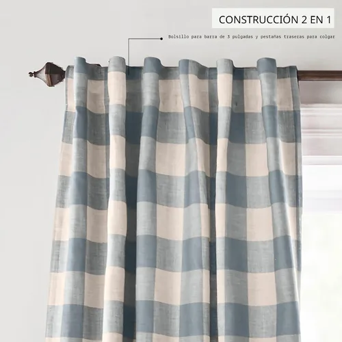 Vista 3 de Elrene Home Fashions Farmhouse Living Grainger Buffalo-Check Cortina Opaca para Ventana, Cortina para Sala de Estar y Dormitorio con Pestañas