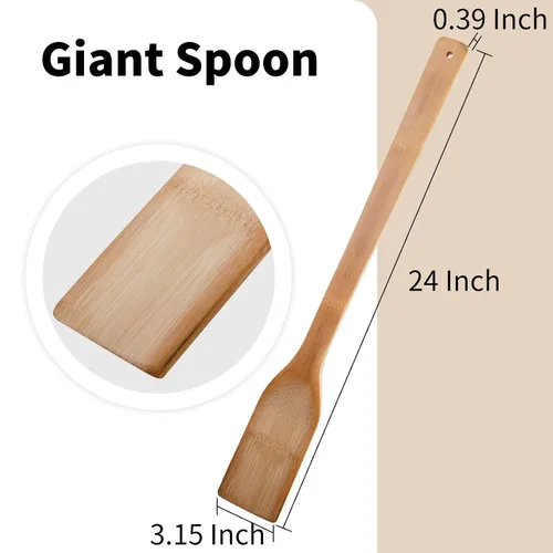 Vista 3 de Cucharas de bambú de mango largo de 24 pulgadas, palitos de madera extra anchos para cocina, espátula plana de bambú para cocinar cangrejos cajún