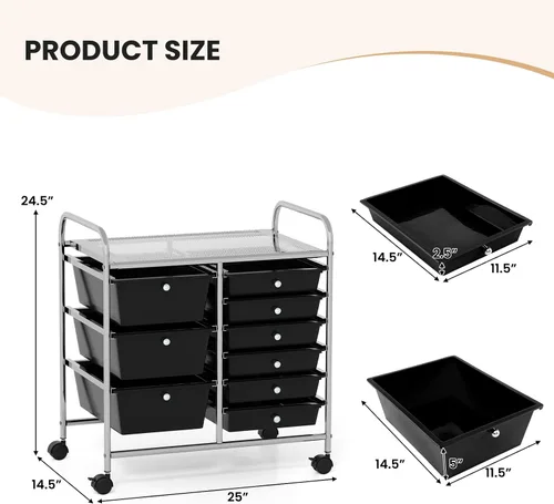 Vista 3 de LDAILY Carrito de almacenamiento con ruedas de 9 cajones, carrito rodante con cajones para aula, organizador de manualidades con ruedas con marco
