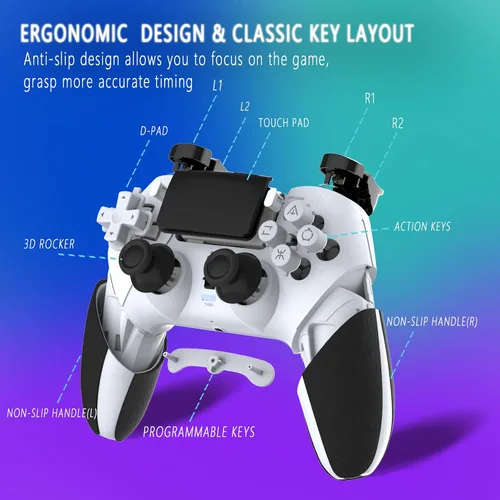Vista 7 de TERIOS Control inalámbrico Pro compatible con PS4PS4 ProPS4 Slim Console, control remoto para juegos con batería recargable integrada de 800 mAh