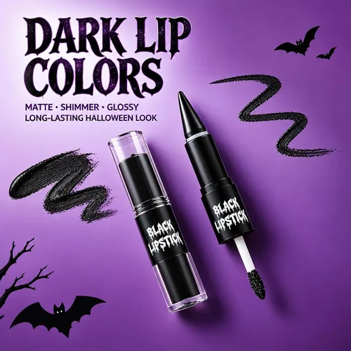 Vista 6 de Lápiz labial negro 2 en 1 para maquillaje de Halloween, brillo de labios 01#
